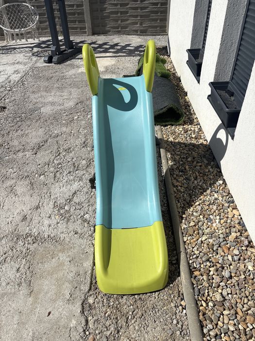 Tobogan cu dublu val și apă cu 2 metri Funny Slide Green Toboggan Life Smoby cu construcție solidă și filtru UV de la 24 luni