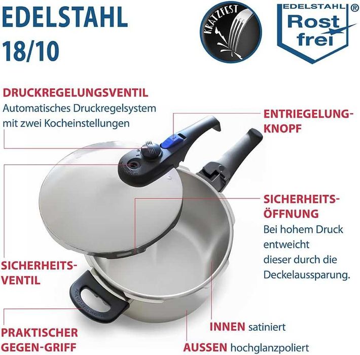 Немска тенджера под налягане ELO Praktika XL 6l, 22cm