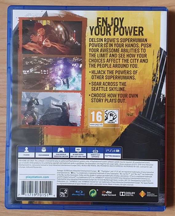 Диск с игра inFAMOUS Second Son PS4 Playstation 4 Плейстейшън 5 PS5