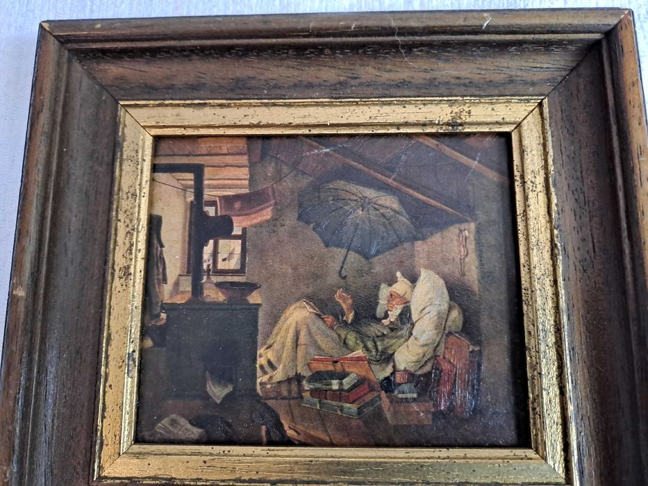 tablou pictura in ulei reproducere Carl Spitzweg 16/22 cm