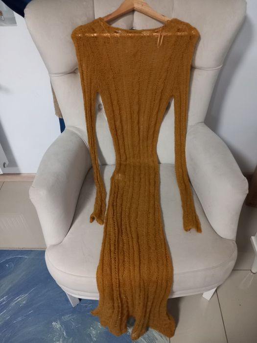 Rochie Zara lunga de plaja crosetata muștar mărimea S M