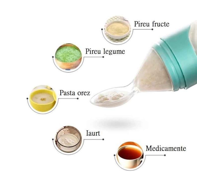 Lingurita de silicon cu rezervor 120 ml copii