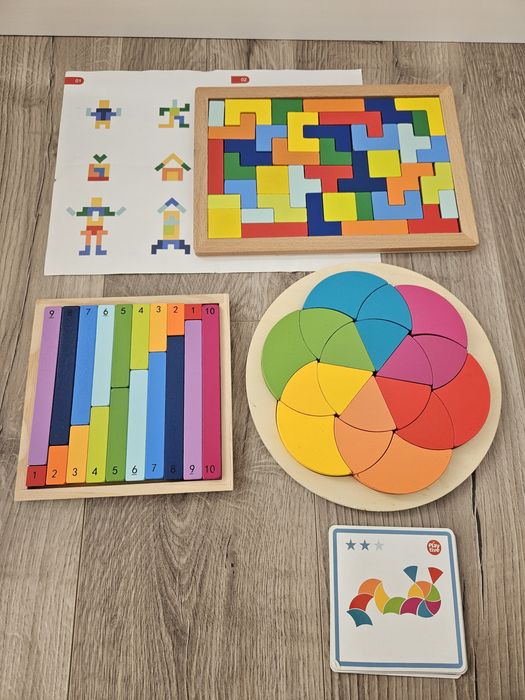 Jucarii din lemn pentru copii  3 ani - Seturi de construit, Ceasul, Calendarul naturii, Tetris, Floare