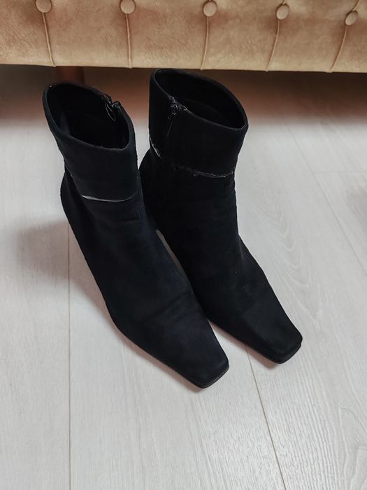Botine piele întoarsă Black