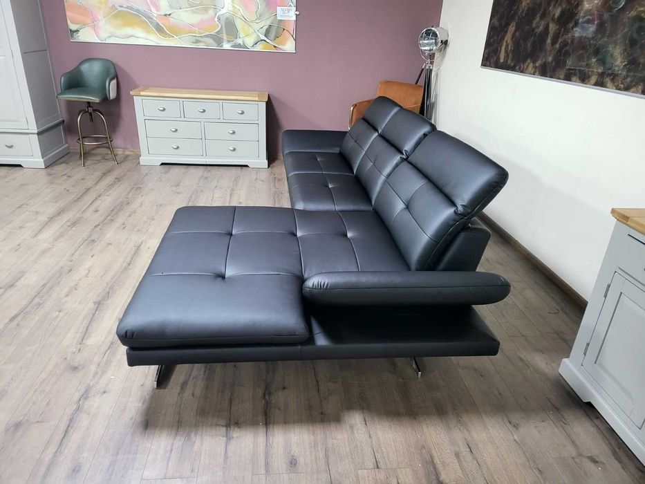 ПРОМОЦИЯ!!! Черен кожен ъглов диван "DANA"
