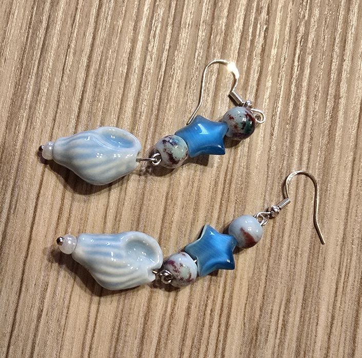 Set 3 perechi cercei handmade cu mărgele  ceramica – modele marine