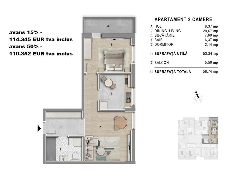 Metrou Berceni - Garsoniera 41mp - bloc boutique 2027
