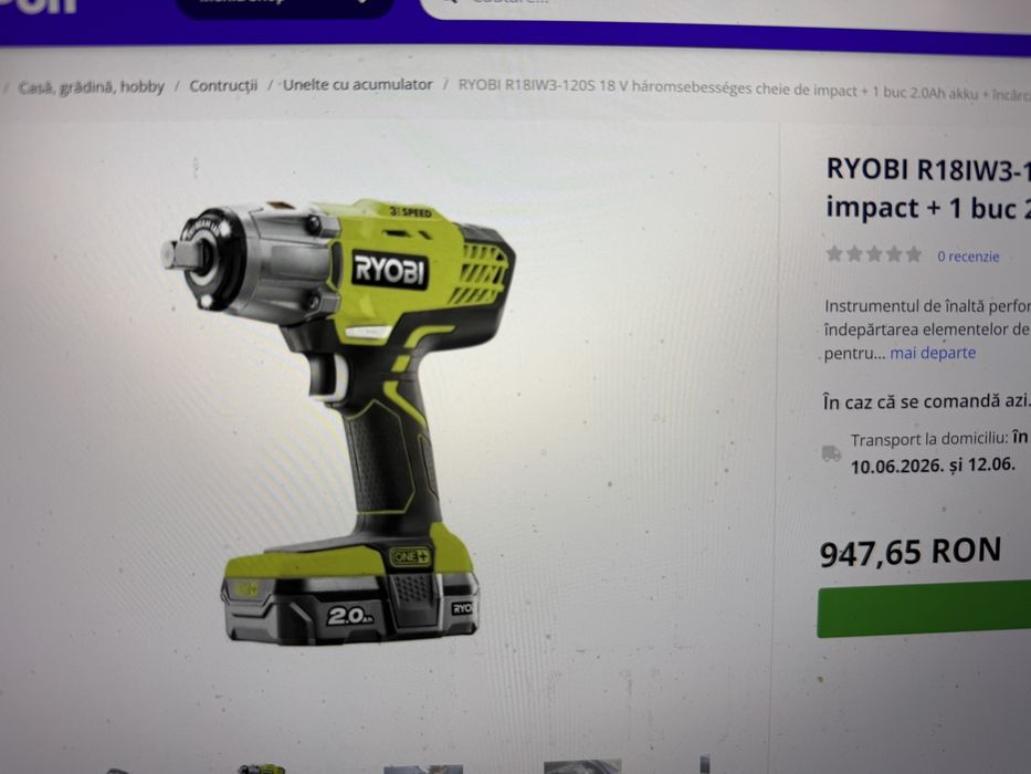 Ryobi Cheie de impact 18V ONE+™, 3 viteze