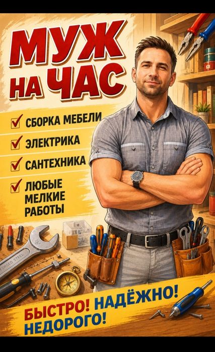 Мастер на час! Электрик, сантехник, плотник по дому и офису!