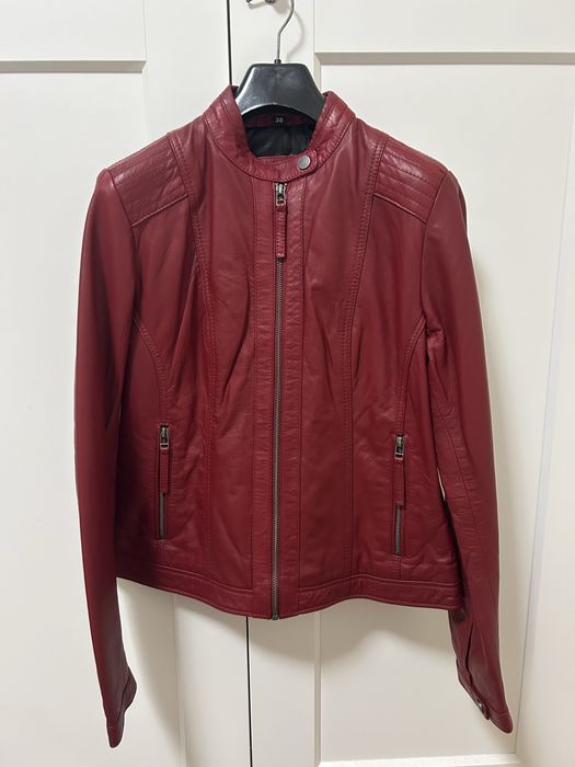 Дамско кожено яке от естествена кожа в червен цвят, размер 38
