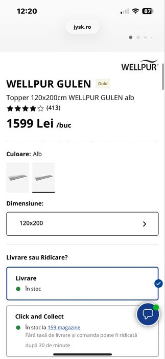 Saltea Wellpur Topper 120x200 cm