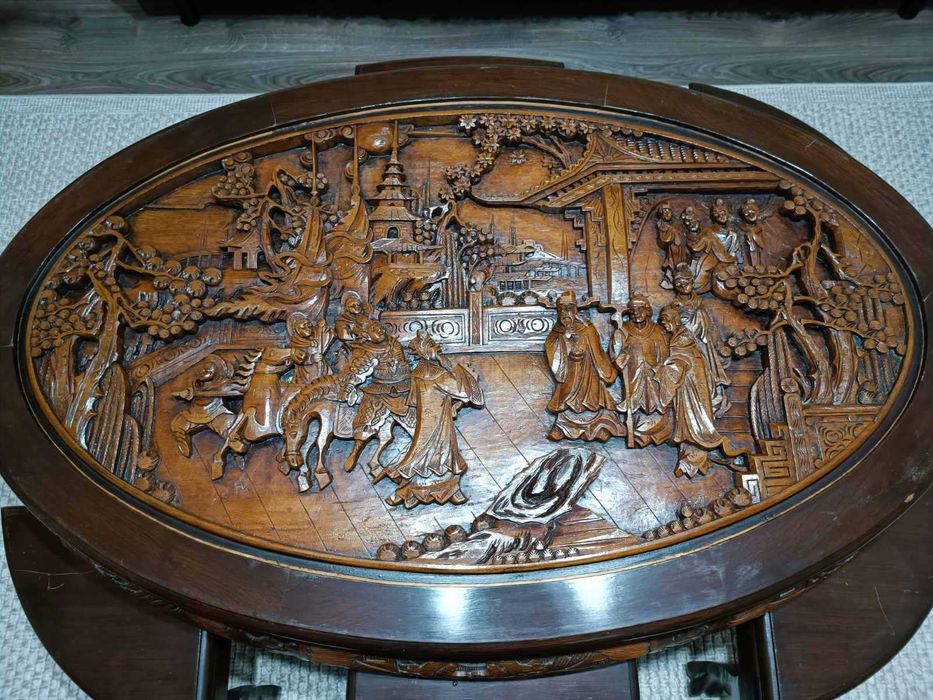 Антикварна японска маса с 6 стола от черешово дърво