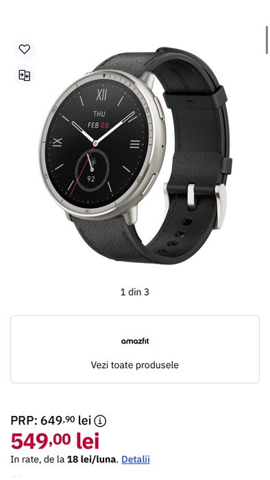 Smartwatch AMAZFIT Active 2, GPS, Android/iOS, Black Leather, sigilat