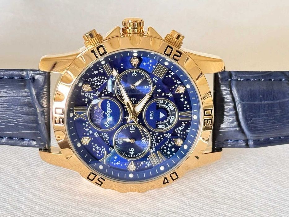 Мъжки часовник POEDAGAR – кварцов, хронограф, водоустойчив златист син