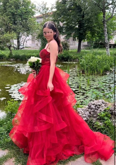 Дълга официална червена рокля