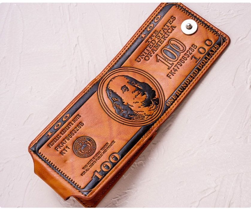 Portofel bancnotă 100 dolari. Gravat laser. Spațios, ușor, flexibil.