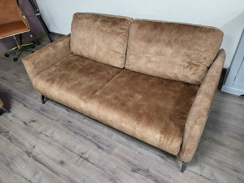 Дизайнерски кафяв комплект дивани от плат кадифе тройка и двойка
