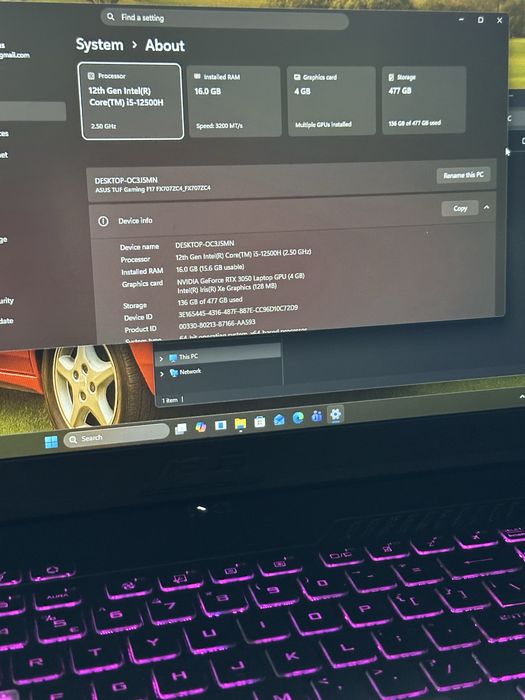 ASUS TUF Gaming F17 • 17.3” 144Hz • i5-12500H • RTX 3050 95W • 16GB • SSD 512GB