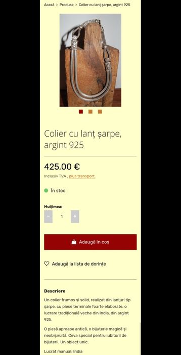 Colier etnic indian din argint 925,realizat manual