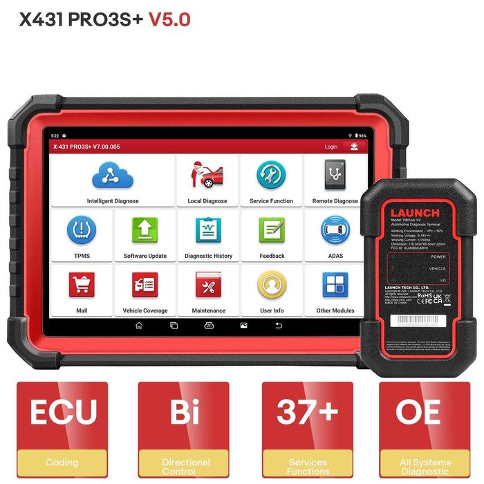 Tester diagnoza multimarca LAUNCH X431 PRO3S+ V5.0, meniu Romana, Maghiara, tableta 10.1" Android, 4GB 64GB, ADAS, 55+ servicii, 2 ani update