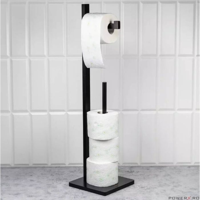 Suport pentru hartie igienica, 5 role, bambus, negru, Kinghoff