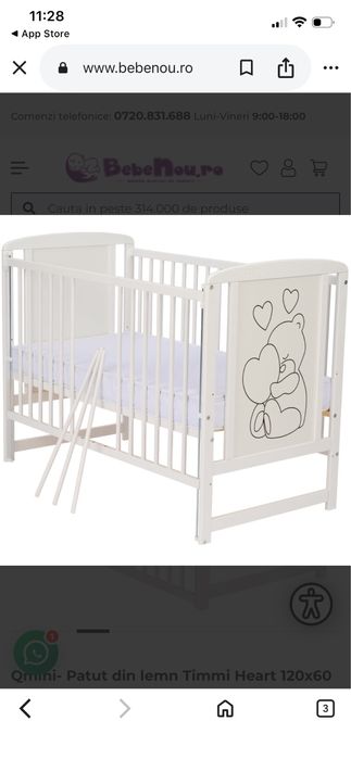 Patut bebe lemn masiv+saltea cocos