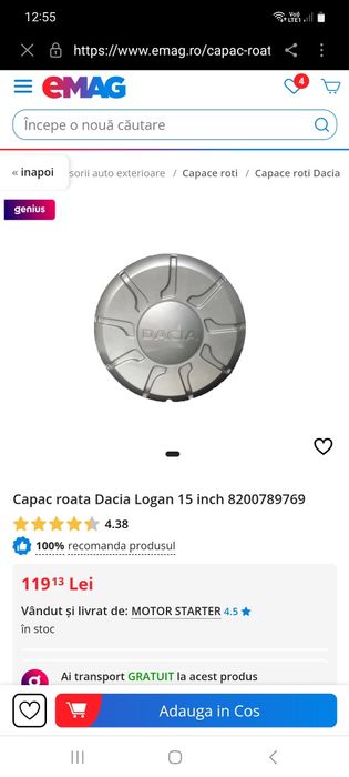 Capac Roata  Dacia Logan 15 inch