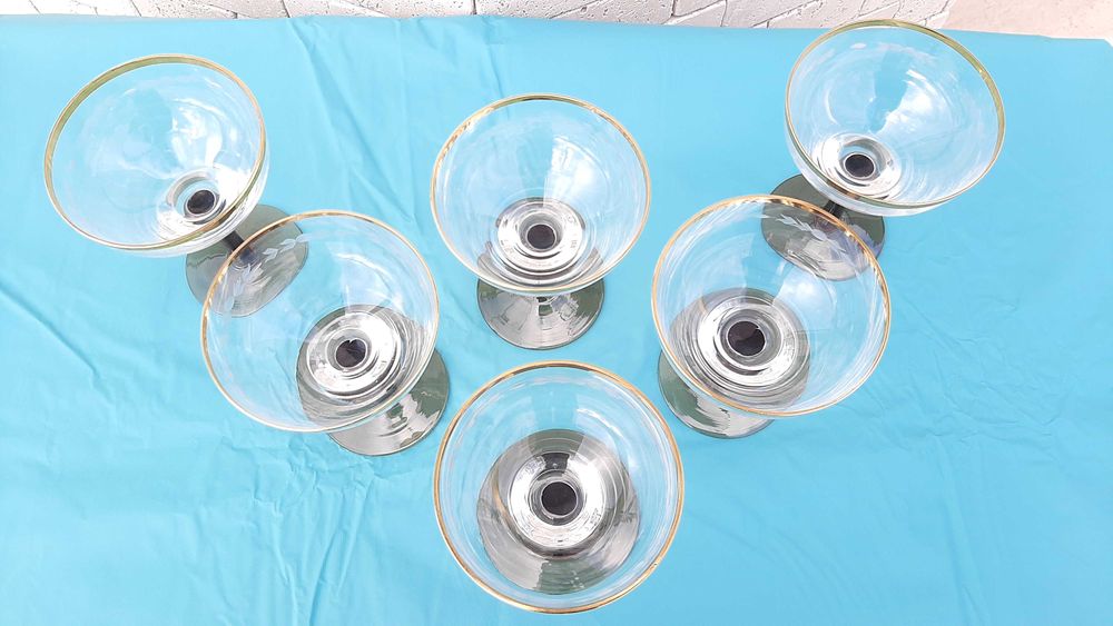 Set 6 cupe sampanie, sticla, gravate manual