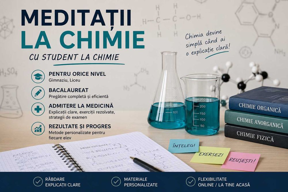 Meditații Chimie | 100 RON / Ședință | Liceu, Gimnaziu, BAC, Admitere | Student Olimpic la Chimie