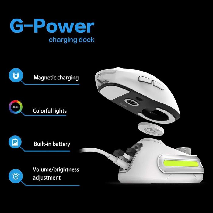 Зарядна станция G-Power за безжична мишка Logitech G502 G502X Plus GPW G903 G703 с RGB осветление