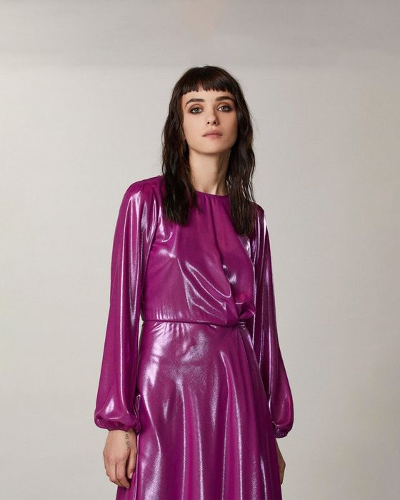 Цикламена рокля Patrizia Pepe, с подплата, ламиниран плат,XS и S,нов!