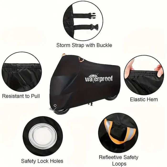 Prelata husa motocicleta scuter Waterproof 210D Material Oxford S-M 200cm 65lei, L 220cm 70lei,  XL 230 80lei, XXL 245cm 90lei, XXXL 265cm 100lei,