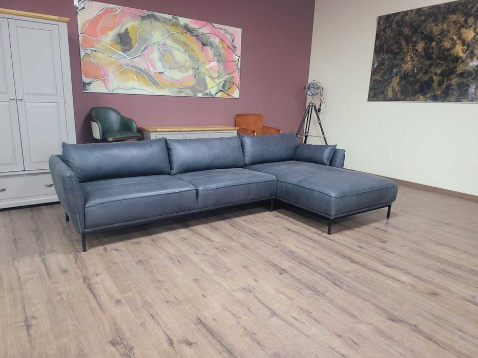Тъмно сив ъглов кожен диван "Odelle"