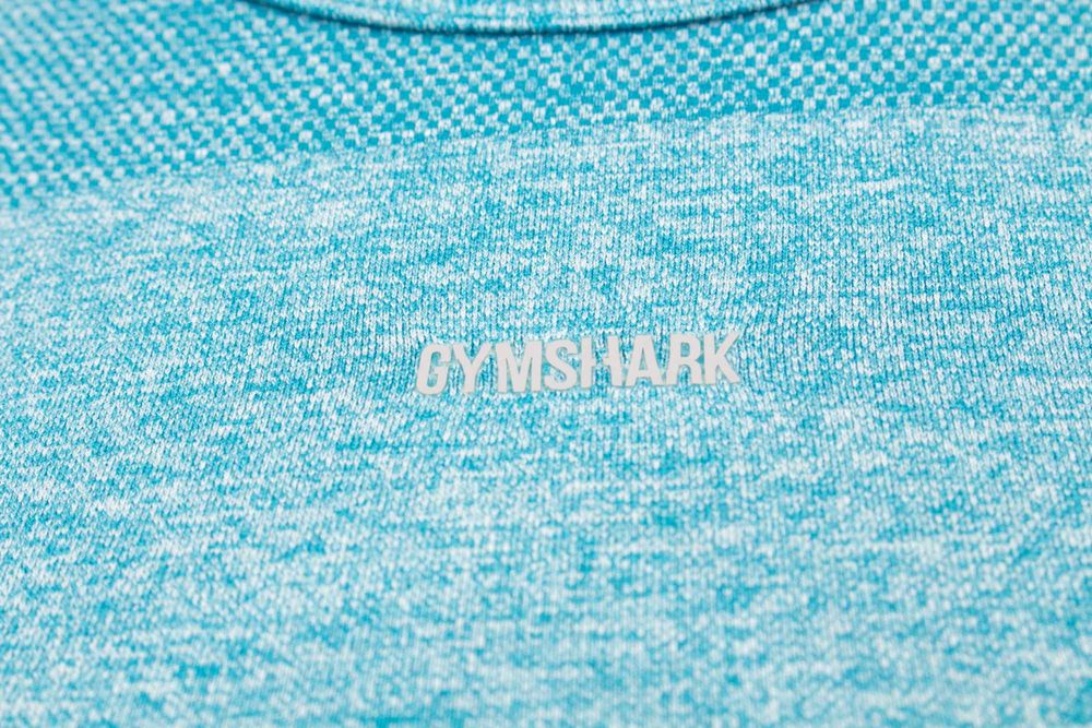 Gymshark дамски кроп топ фитнес къс син дълъг ръкав отвор на гърба S