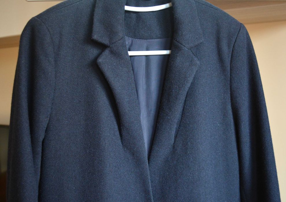 Тъмно синьо палто Samsoe Samsoe 60% Вълна