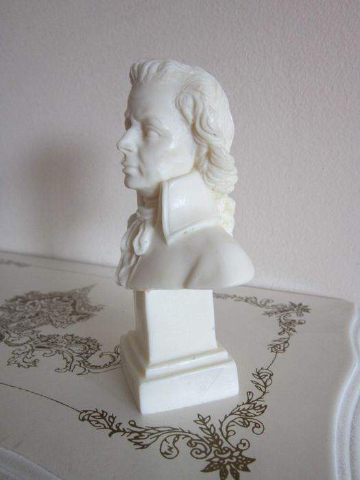 rar Ruggeri Italia 1950 Mozart Mid-Century alabaster bust mic 10,5x7cm