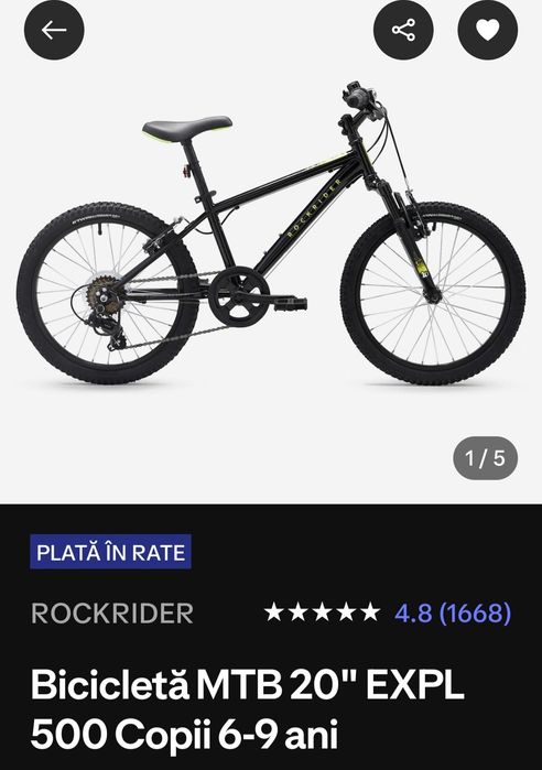 Bicicletă MTB20" EXPL 500 Copii 6-9 ani