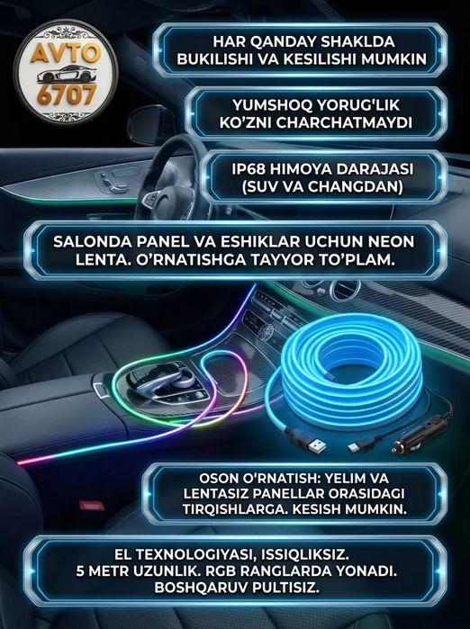 Avtomobil uchun neon RGB lenta