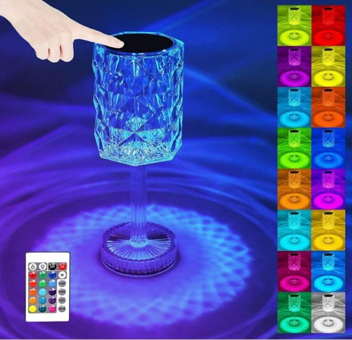 LED RGB сензорна настолна кристална лампа с функция за 16 цвята и дистанционно управление