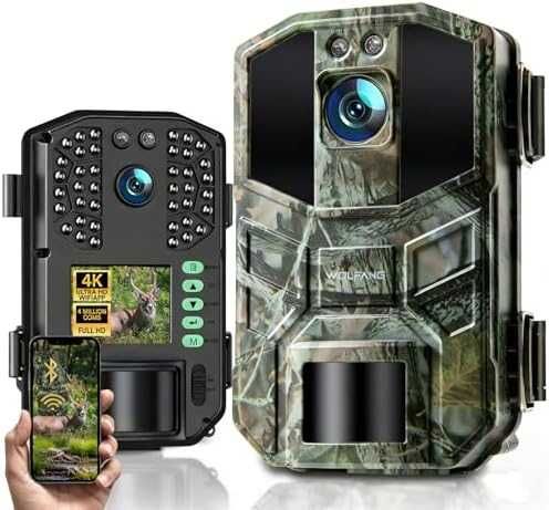 Нова Ловна камера WOLFANG 64MP 4K WiFi Bluetooth IP66 нощно виждане за дивеч