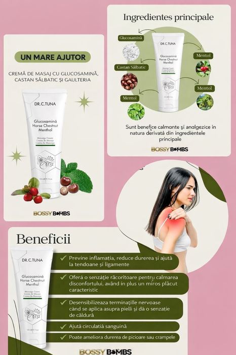 Crema de masaj cu Glucozamina, Castan Salbatic si Mentol