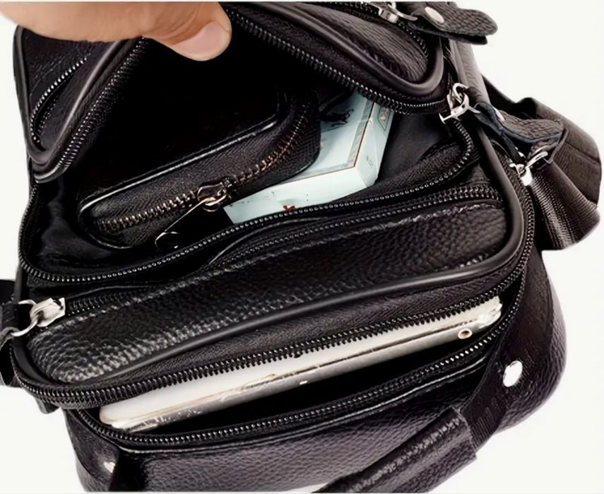 Мъжка изискана кожена чантичка /Черна с широко приложение -10%Промоция