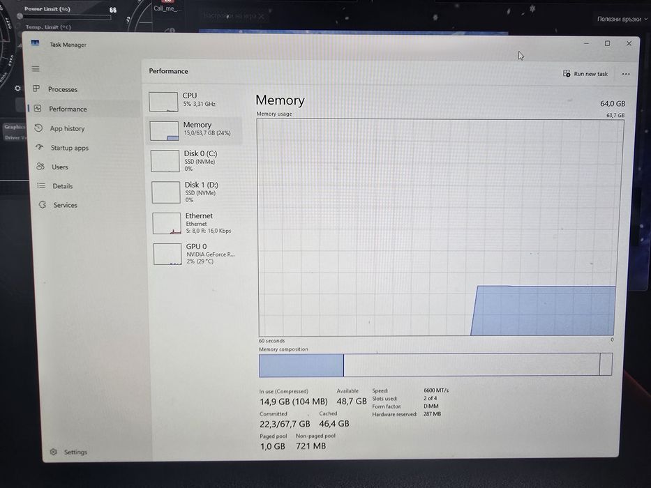 Рам памет Corsair Vengeance 64gb 2x32gb DDR5 6600 CL32