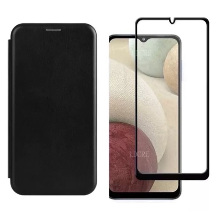 Samsung A05S A32 A33 A34 Husa Flip Cove Imitatie Piele si Folie Sticla