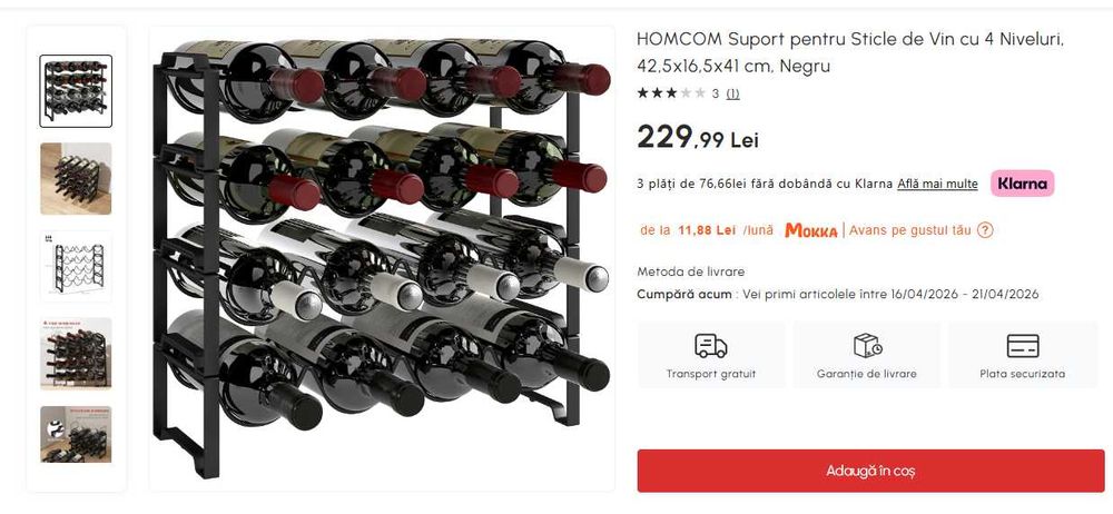 Raft Metalic pentru 16 Sticle Vin, NOU