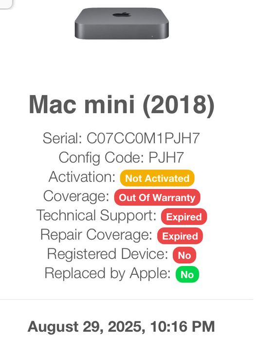Mac Mini 2018 3.6GHz Quad-Core i3 8GB 256GB