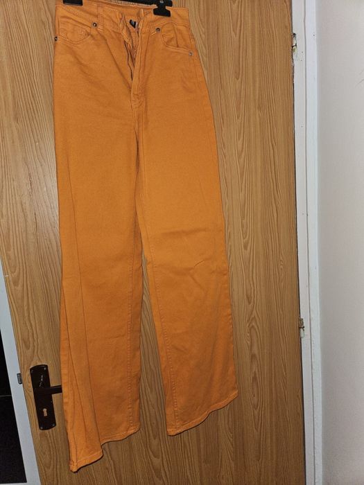 blugi drepti portocalii marimea 32 marca h&m