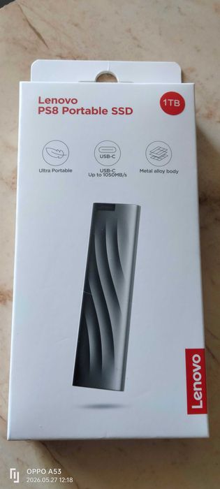 SSD extern Lenovo PS8, 1TB (read speed: 1050MB/s, write speed: 1000 MB/s, USB-C) -- Nou.