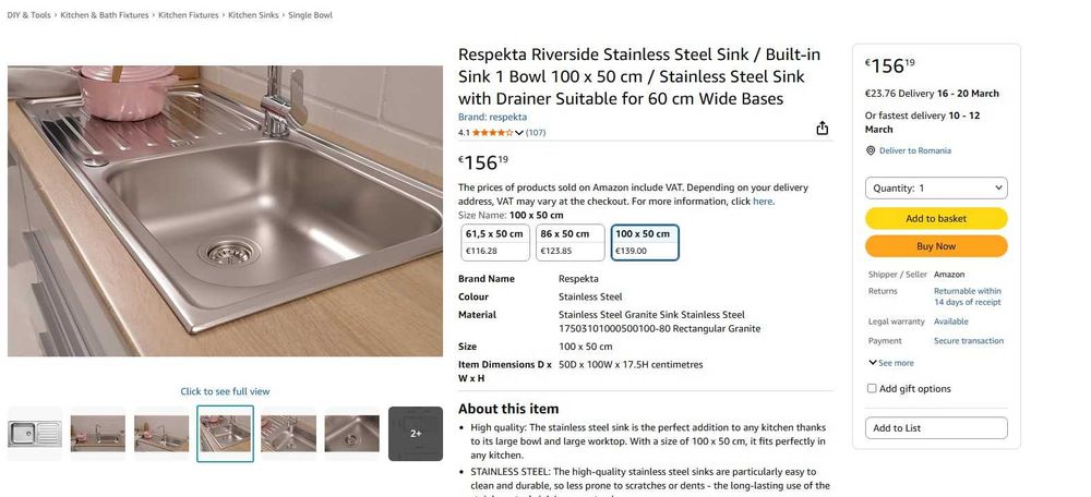 Chiuveta Stainless Steel Respekta Riverside 100x500 sigilata.