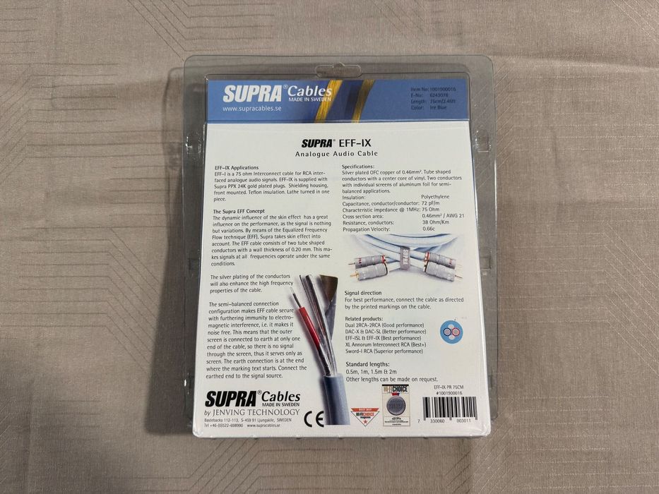 Supra EFF-IX стерео аудио кабел RCA - 0,75 метра.
